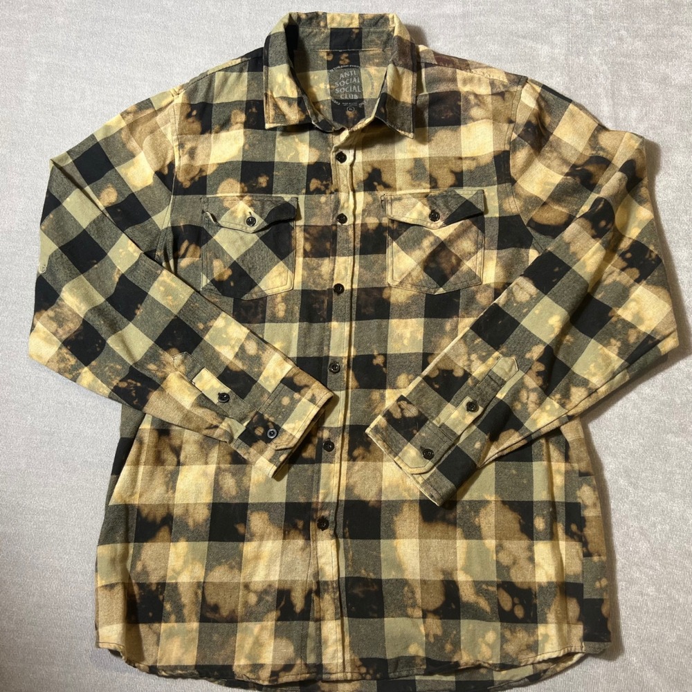 Anti Social Social Club Dialtone Olive Tie Dye Flannel Shirt Mens XL